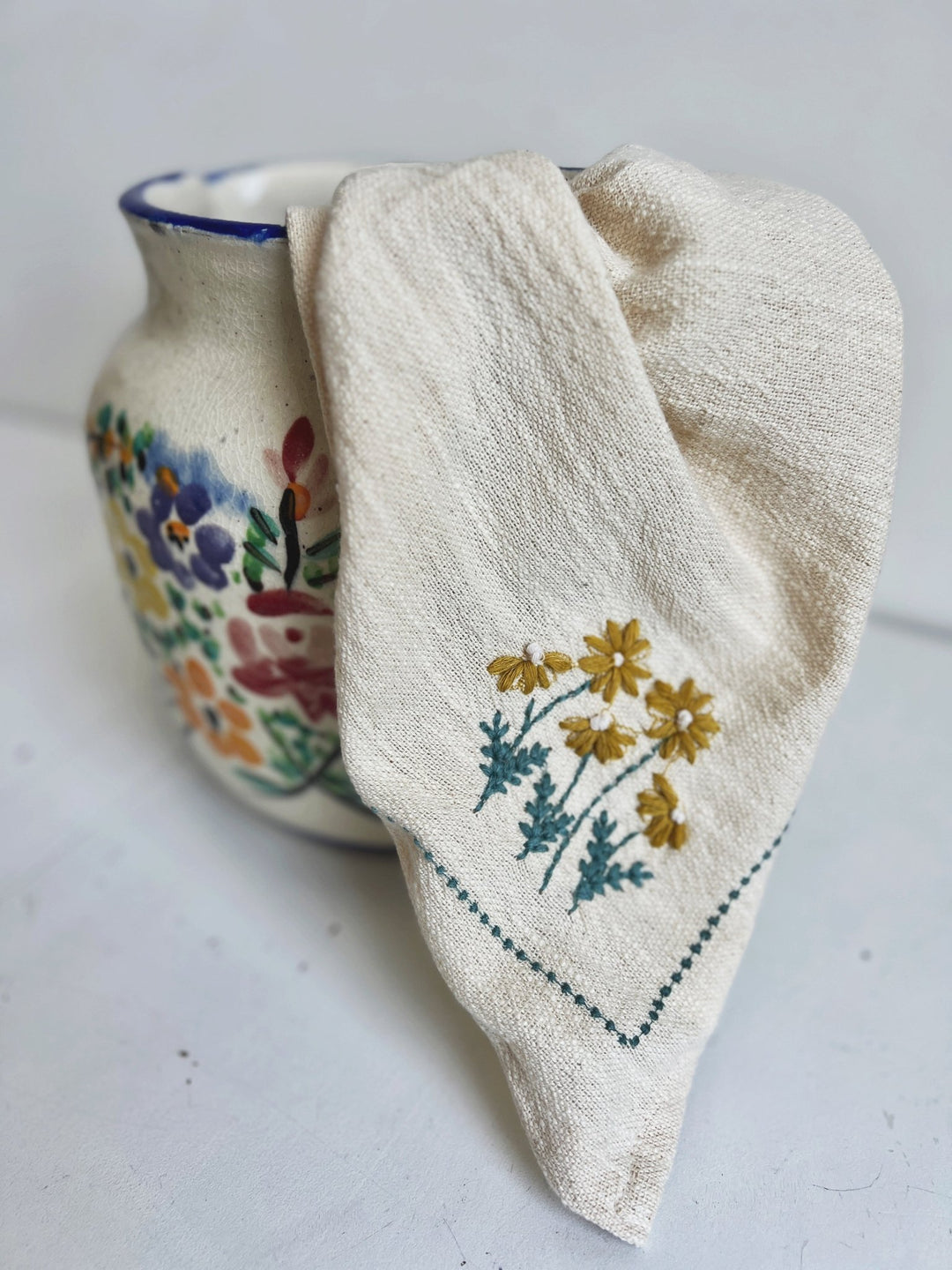 Floral Embroidered Tea Towel - Spring Sweet