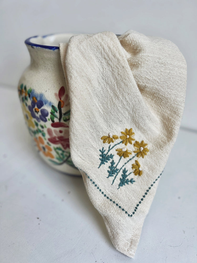 Floral Embroidered Tea Towel - Spring Sweet