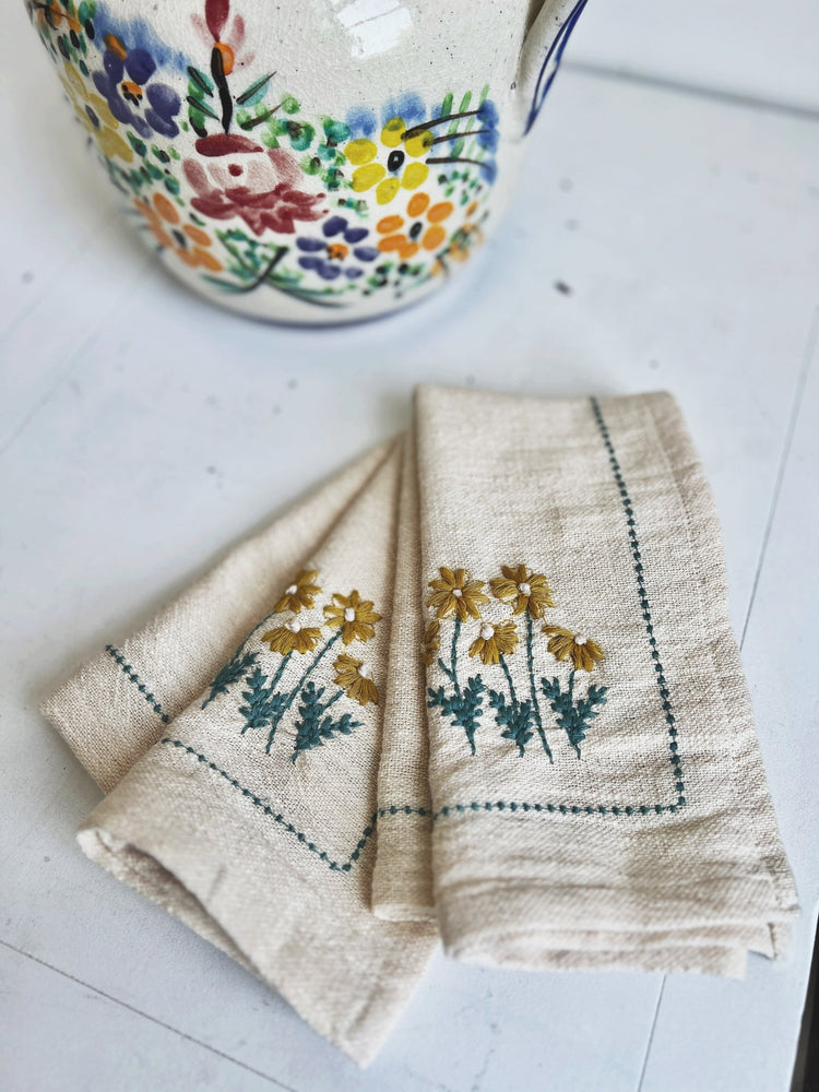 Floral Embroidered Tea Towel - Spring Sweet