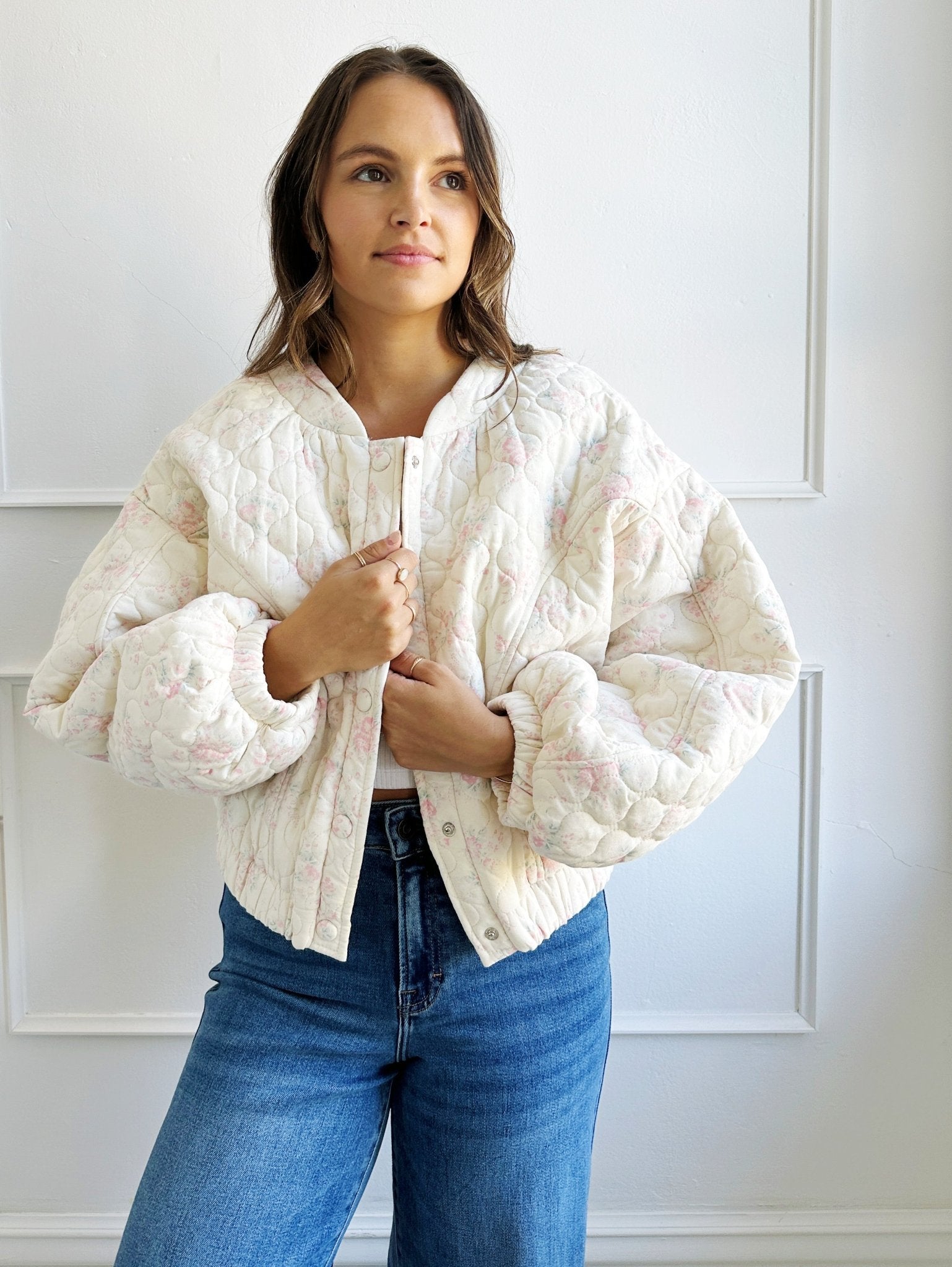 Floral Quilted Bomber Jacket - Spring Sweet