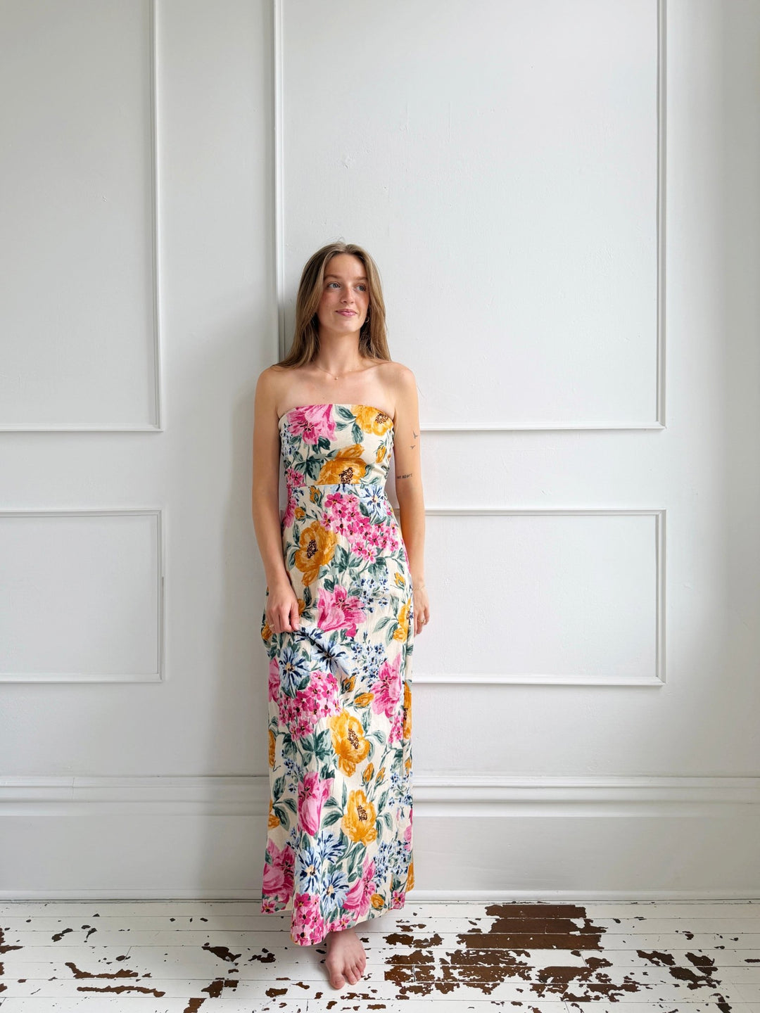 Floral Strapless Midi Dress