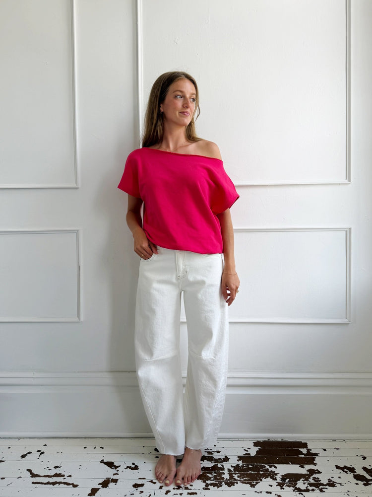 French Terry Off Shoulder Top - Spring Sweet