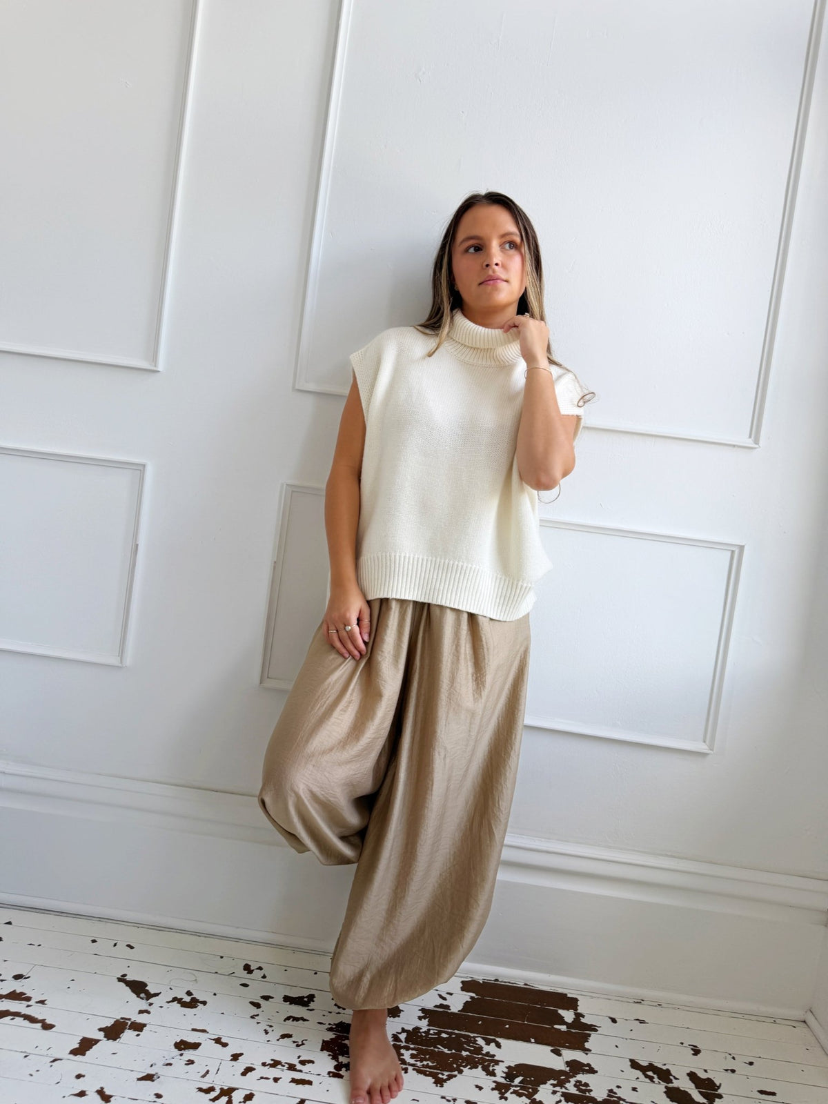 Gathered Hem Satin Pants - Spring Sweet
