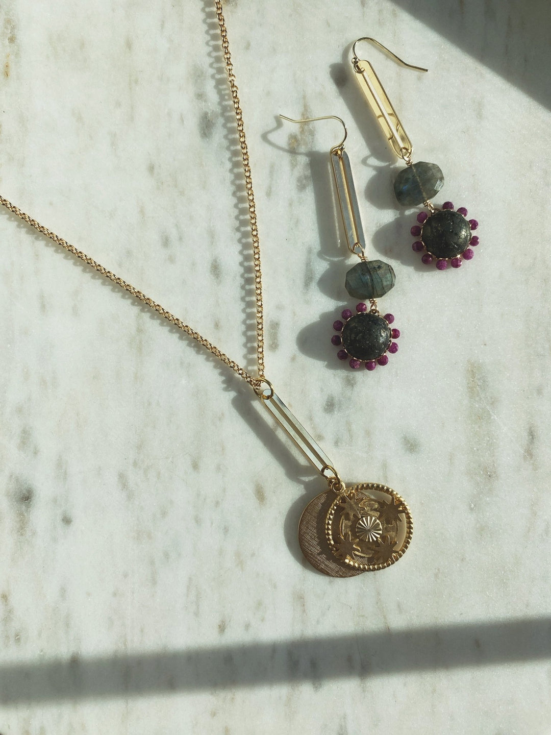 Gemstone Drop Earrings, Gold Plated - Spring Sweet