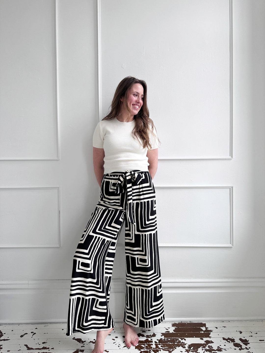 Geometric Tie Waist Pants - Spring Sweet