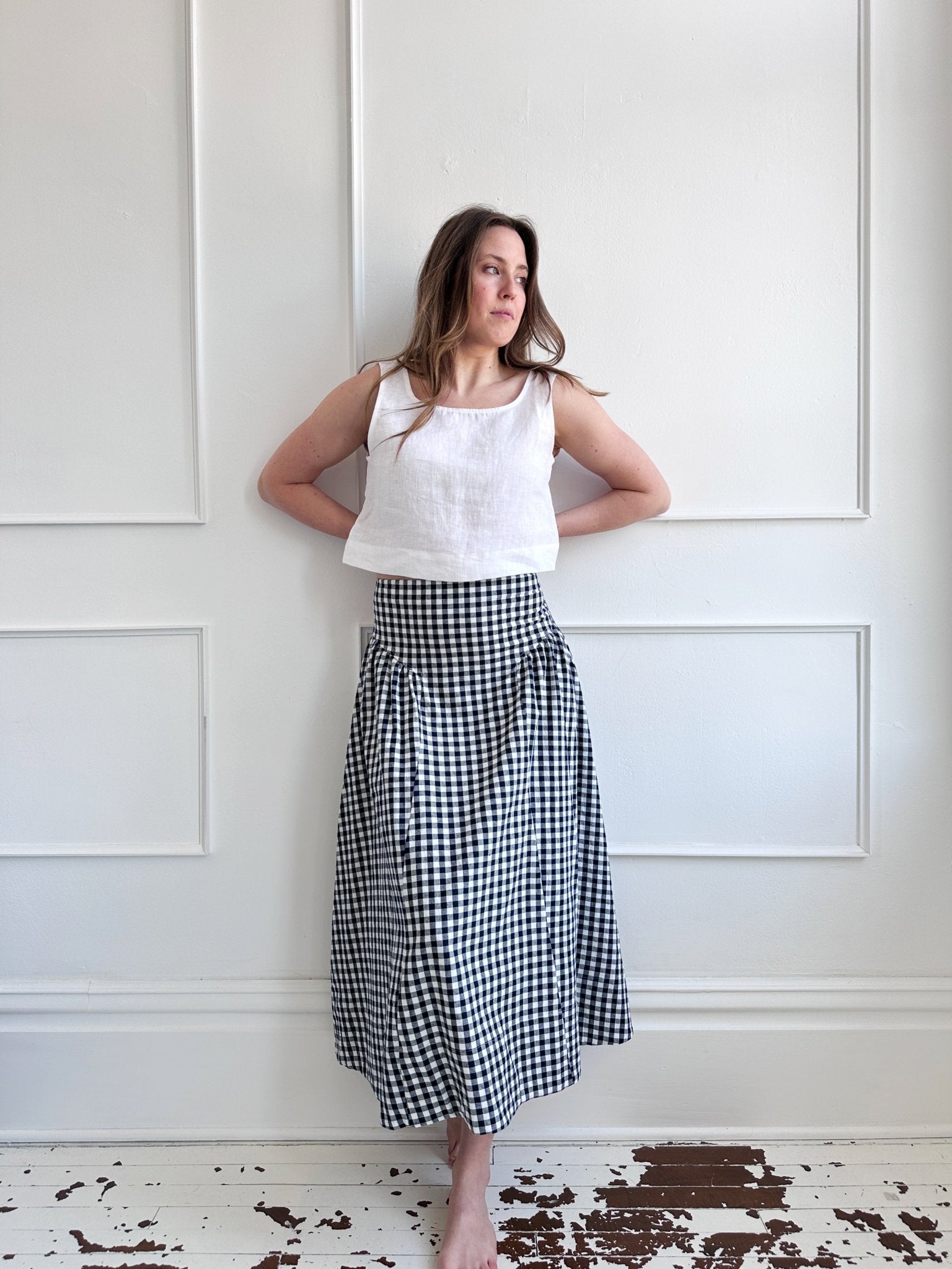 Gingham Check Midi Skirt - Spring Sweet
