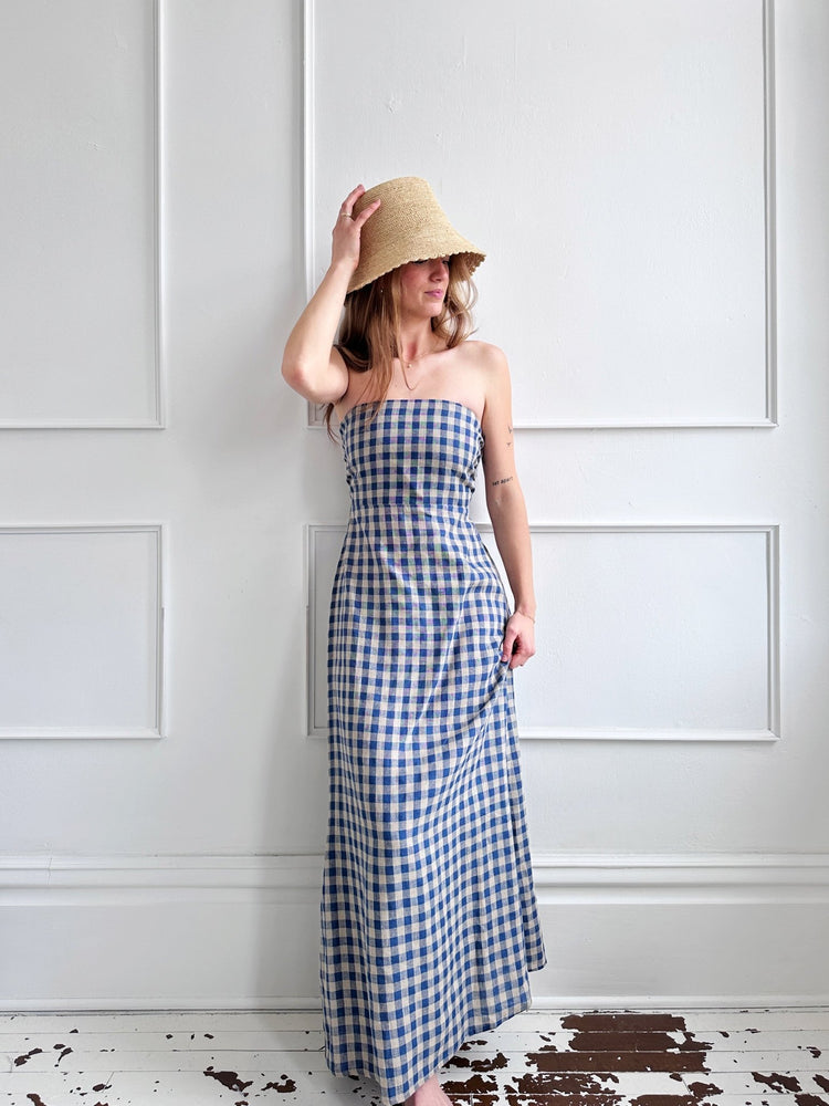 Gingham Strapless Midi Dress - Spring Sweet