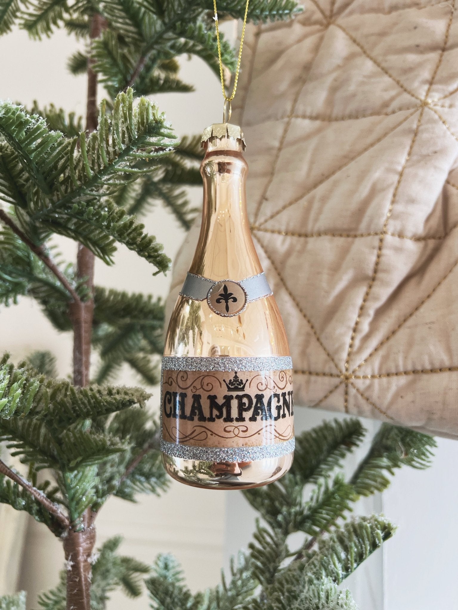 Glass Champagne Bottle Ornament - Spring Sweet