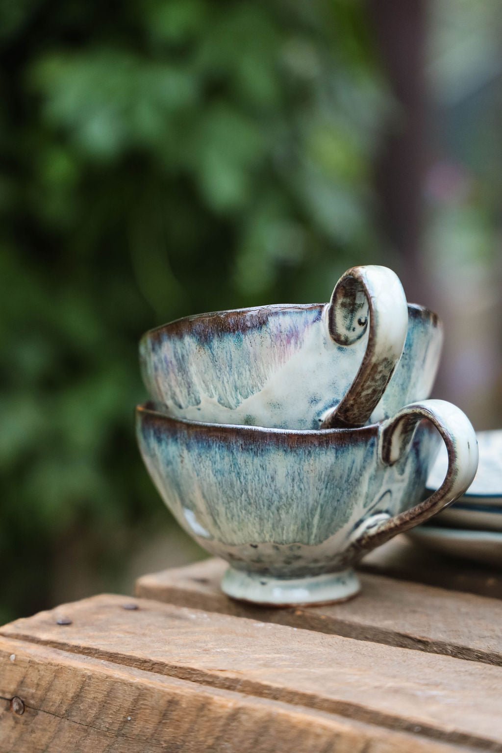 Glazed Stoneware Footed Mug - Spring Sweet