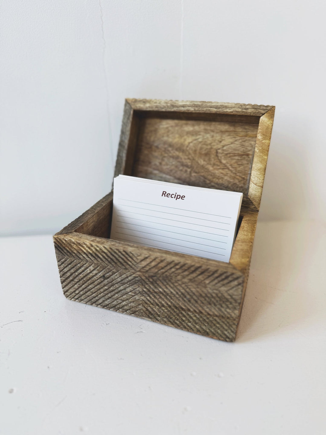 Hand - Carved Mango Wood Recipe Box - Spring Sweet