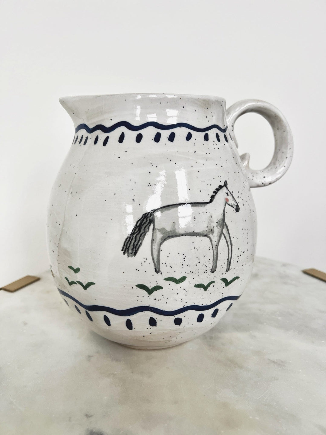 Hand - Painted Stoneware Pitcher w/ Horse - Spring Sweet