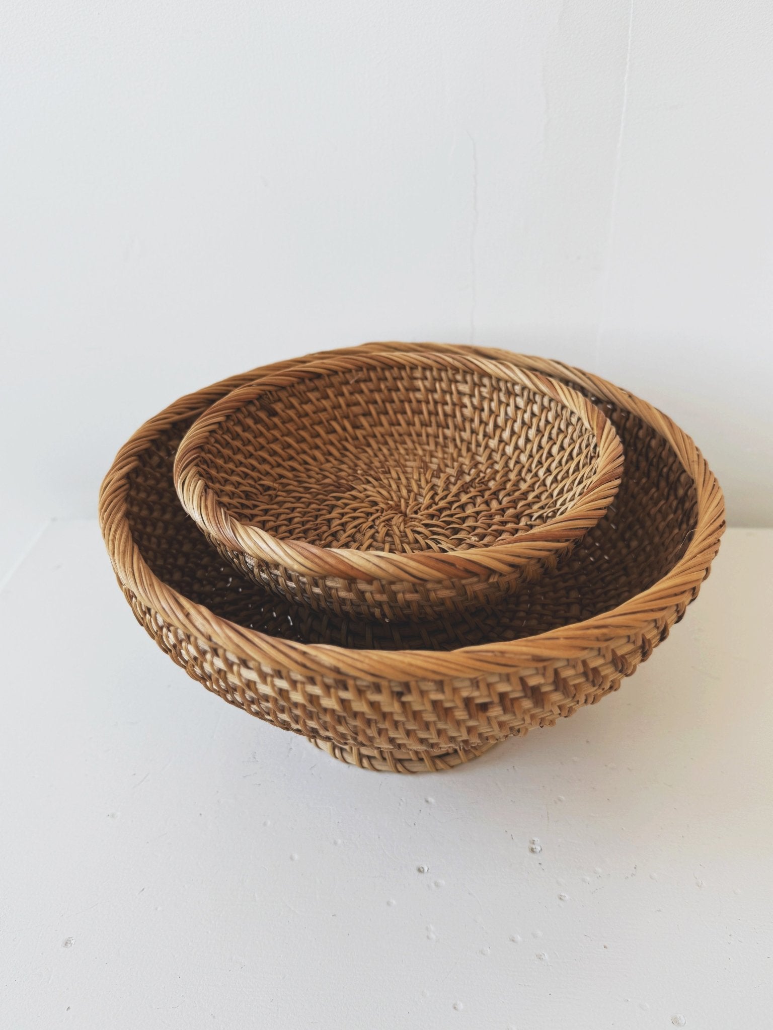 Hand - Woven Rattan Footed Bowls - Spring Sweet