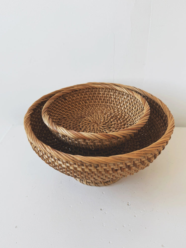Hand - Woven Rattan Footed Bowls - Spring Sweet
