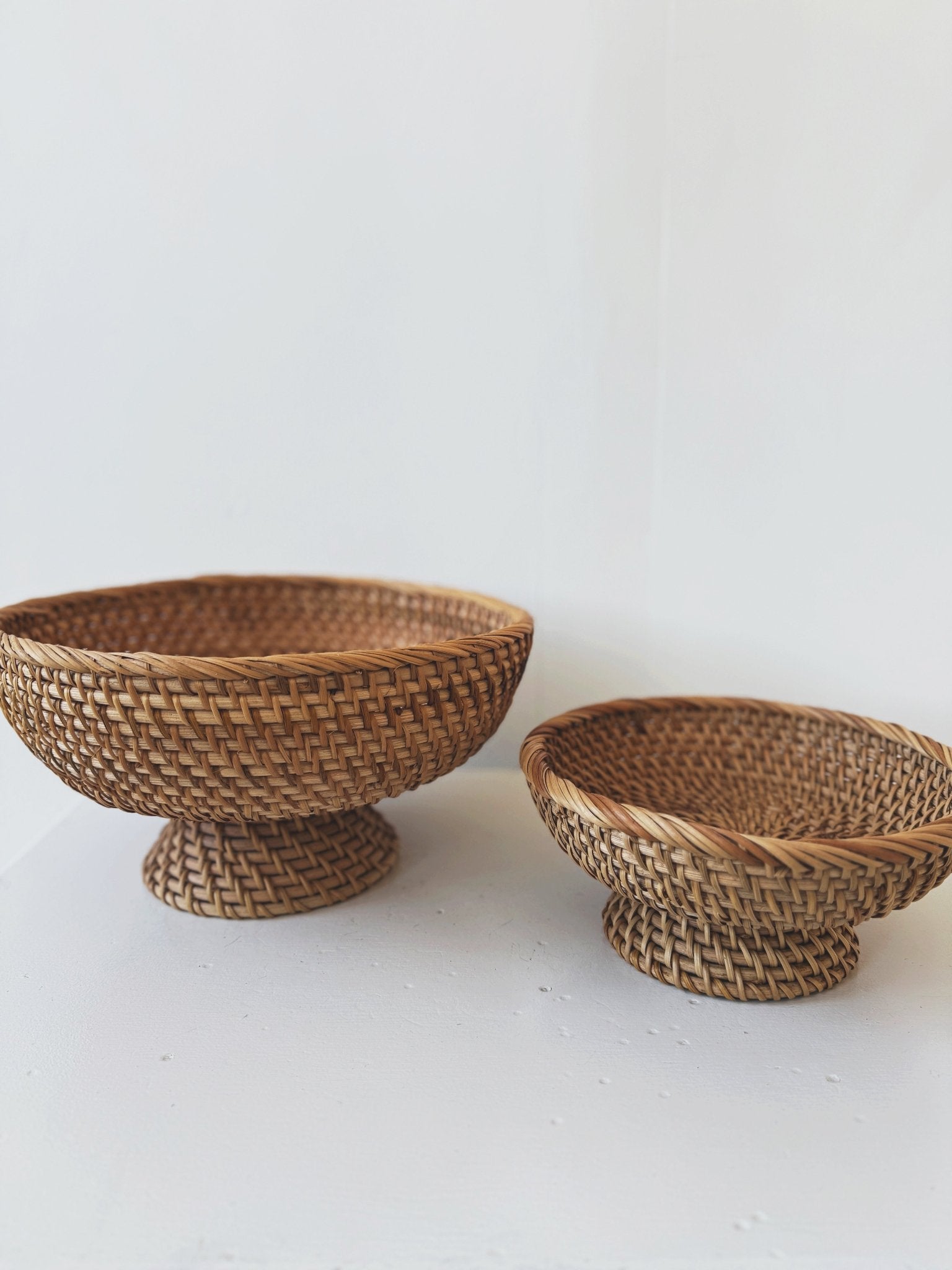 Hand - Woven Rattan Footed Bowls - Spring Sweet
