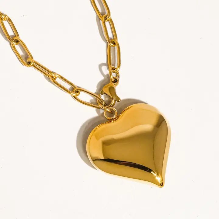 Heart Chain Necklace, Gold Plated - Non - Tarnish - Spring Sweet