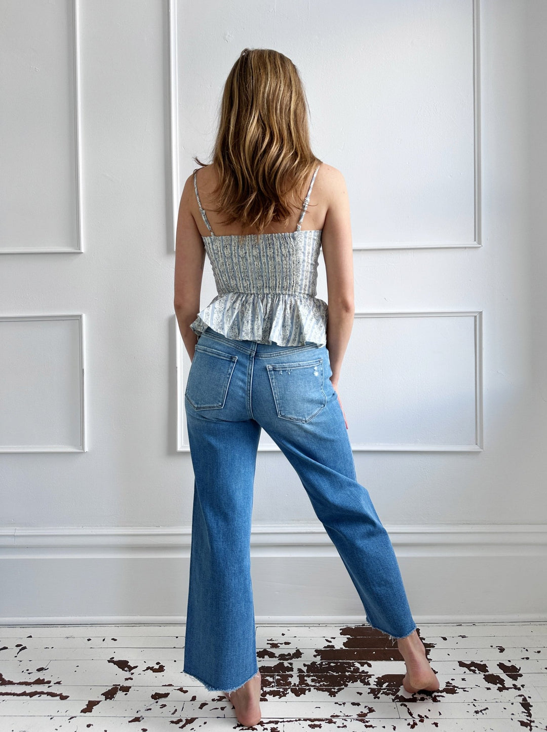 High Rise Raw Hem Crop Denim - Spring Sweet