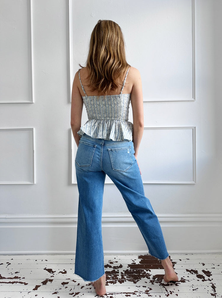 High Rise Raw Hem Crop Denim - Spring Sweet