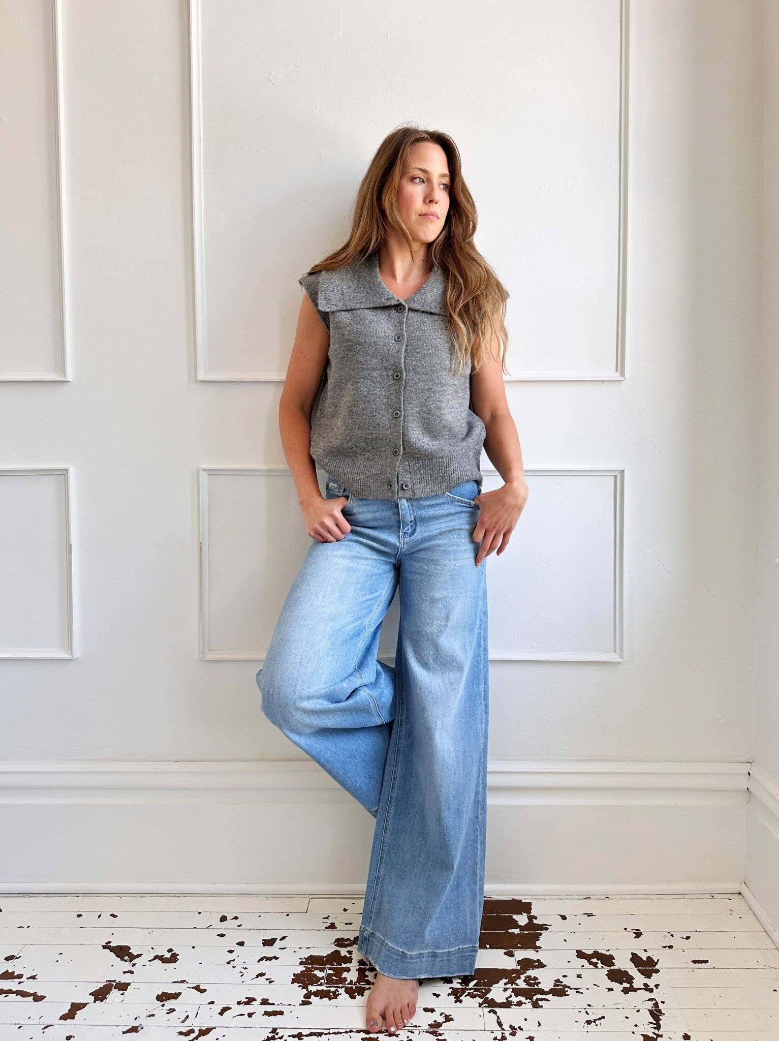High Rise Super Wide Denim - Spring Sweet