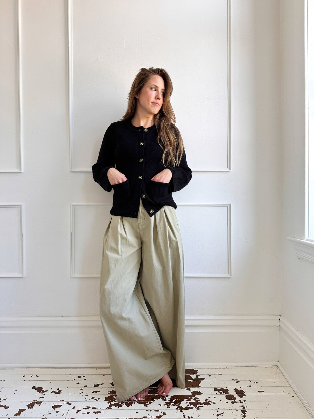 High Waisted Pleated Twill Pants - Spring Sweet