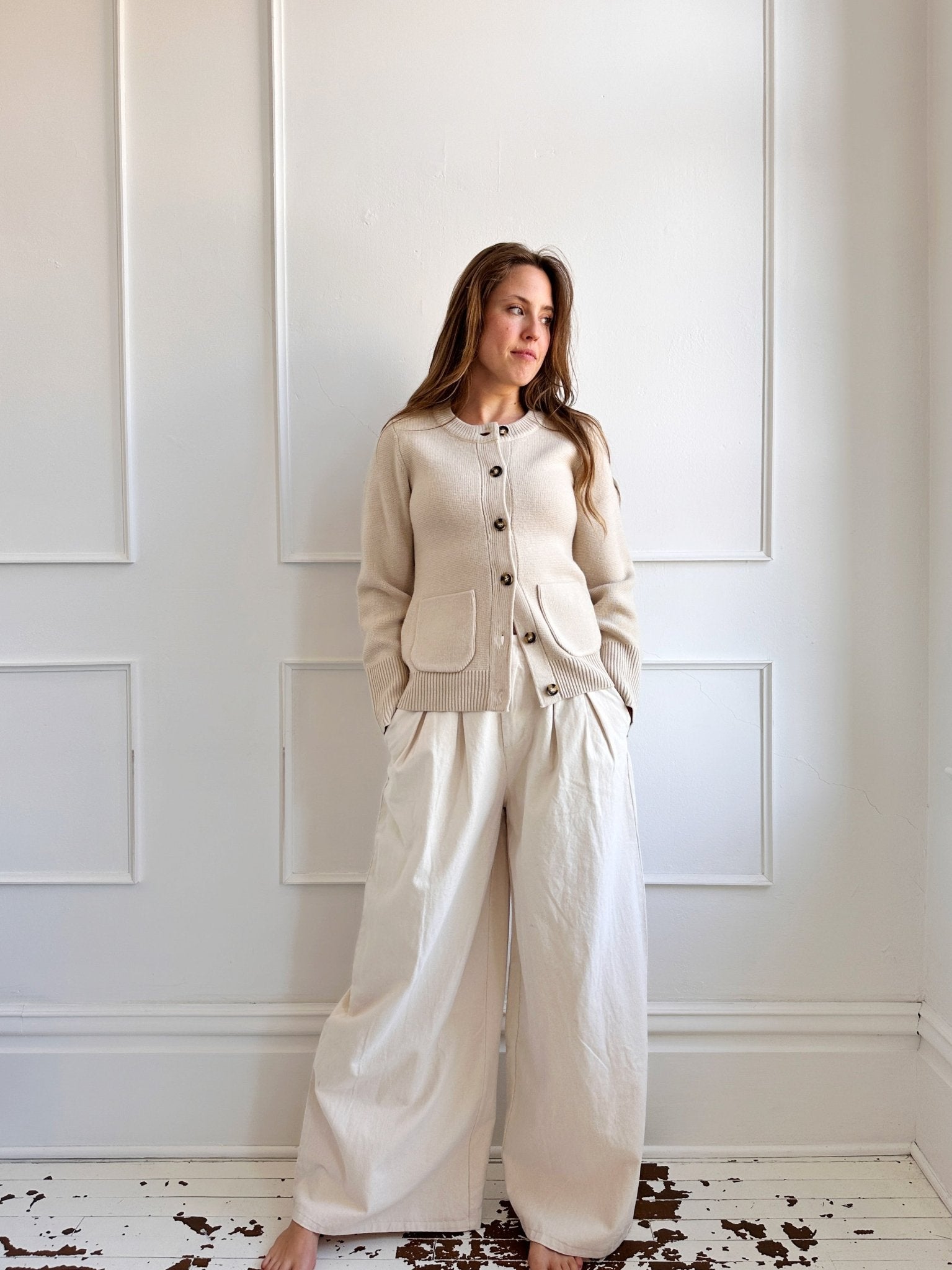 High Waisted Pleated Twill Pants - Spring Sweet