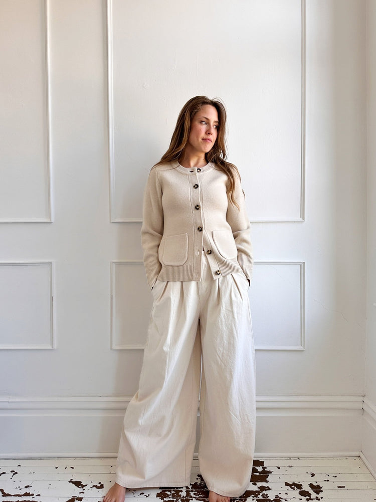 High Waisted Pleated Twill Pants - Spring Sweet