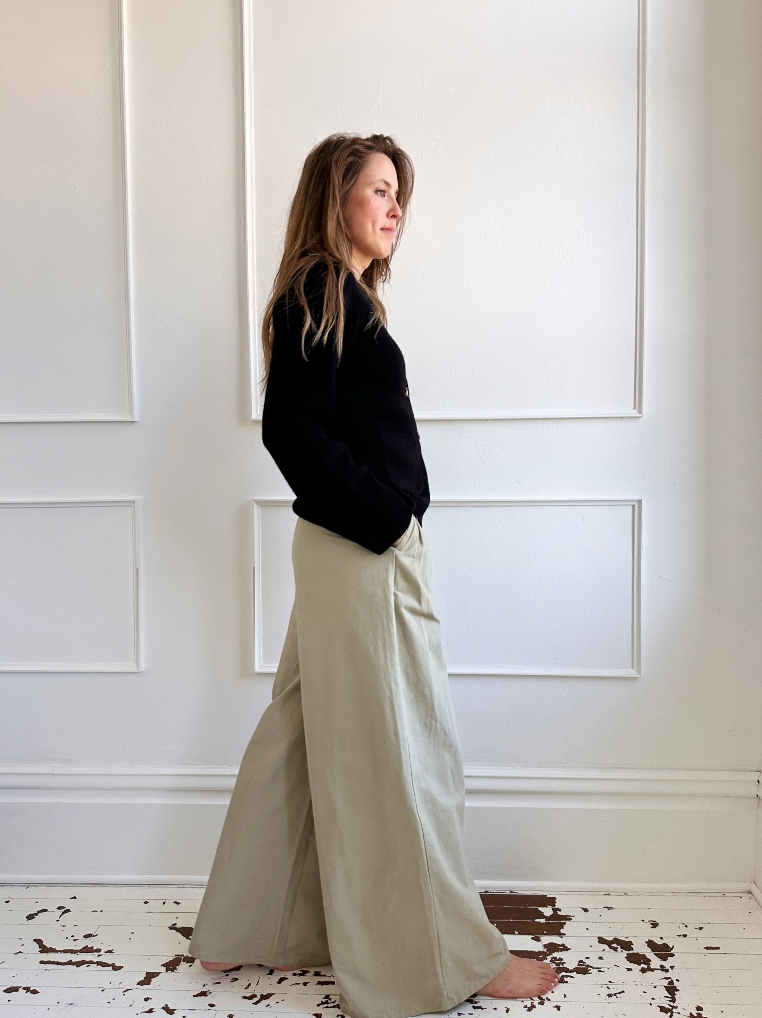 High Waisted Pleated Twill Pants - Spring Sweet