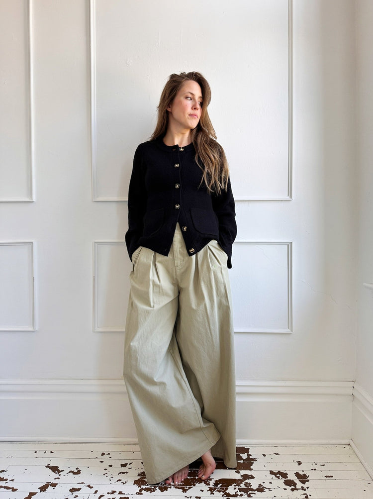 High Waisted Pleated Twill Pants - Spring Sweet