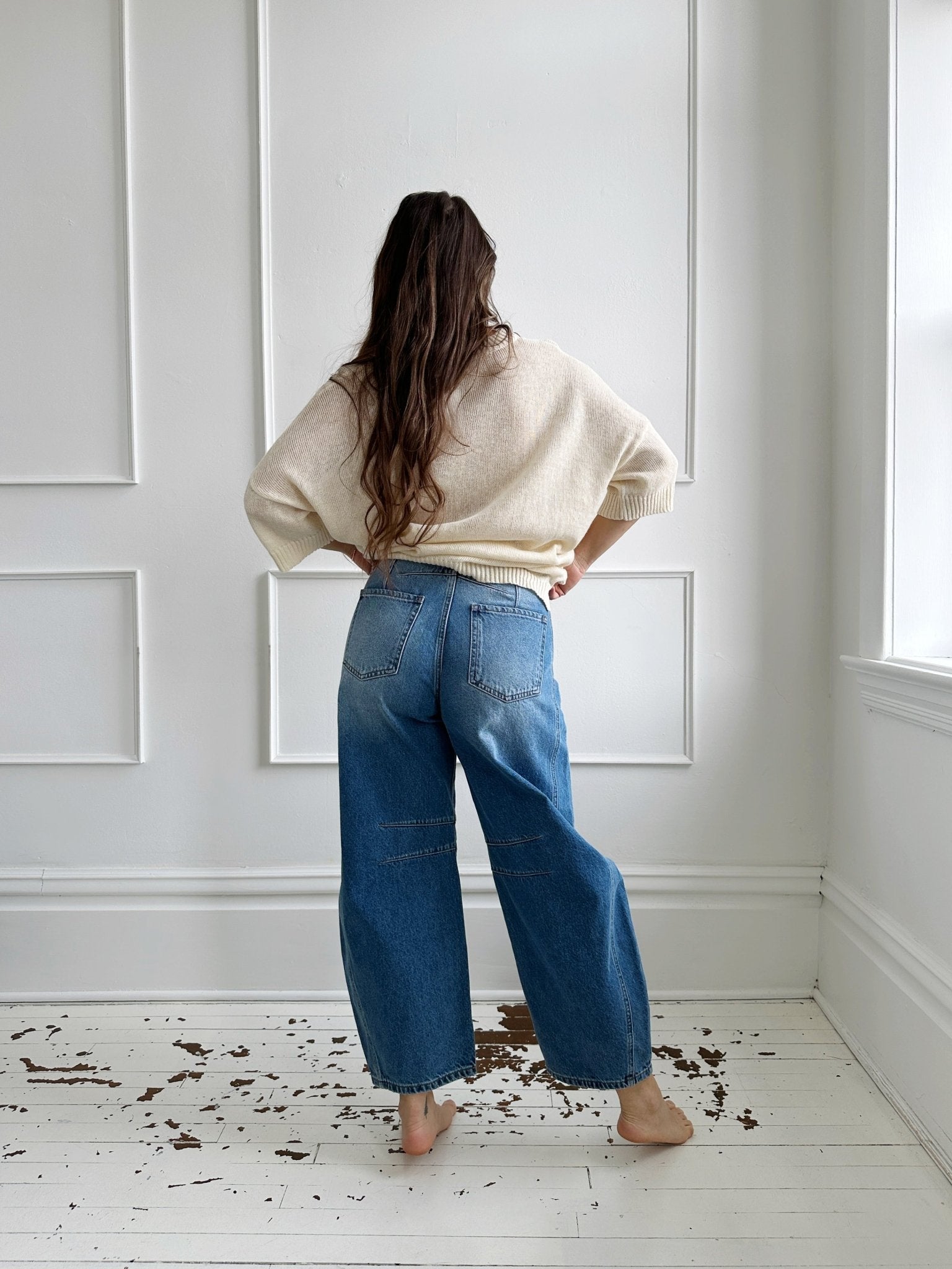 High Waisted Wide Barrel Denim - Spring Sweet