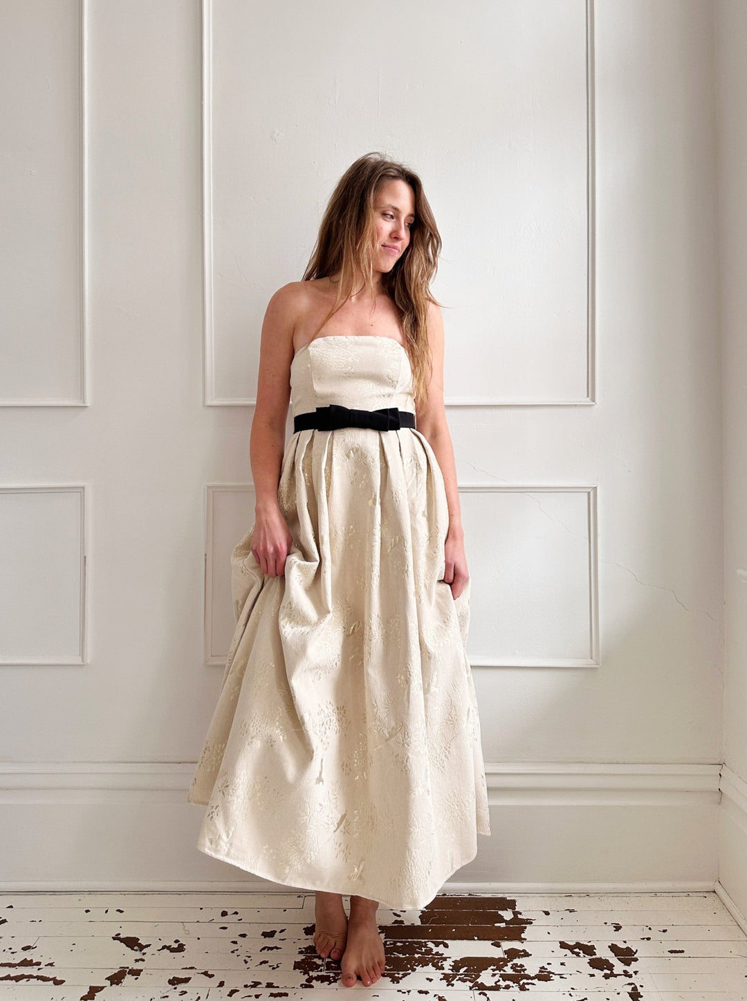 Jacquard Strapless Midi Dress - Spring Sweet