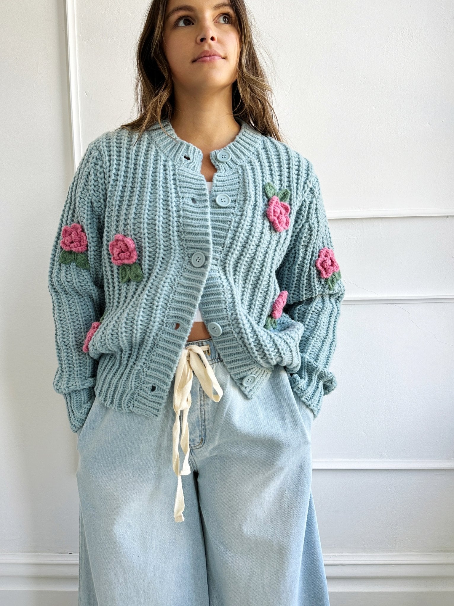 Knit Rosette Cardigan - Spring Sweet