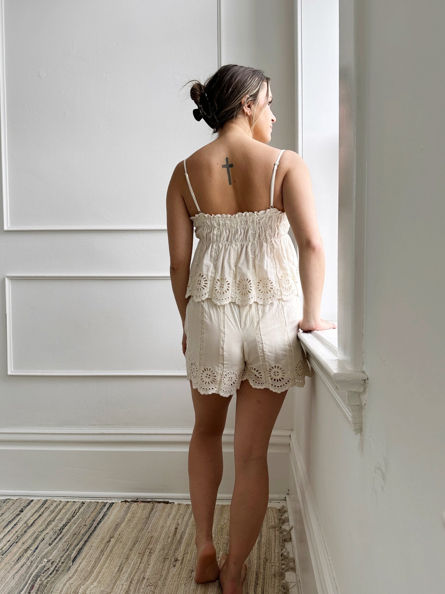 Lace Detail High Waisted Shorts - Spring Sweet