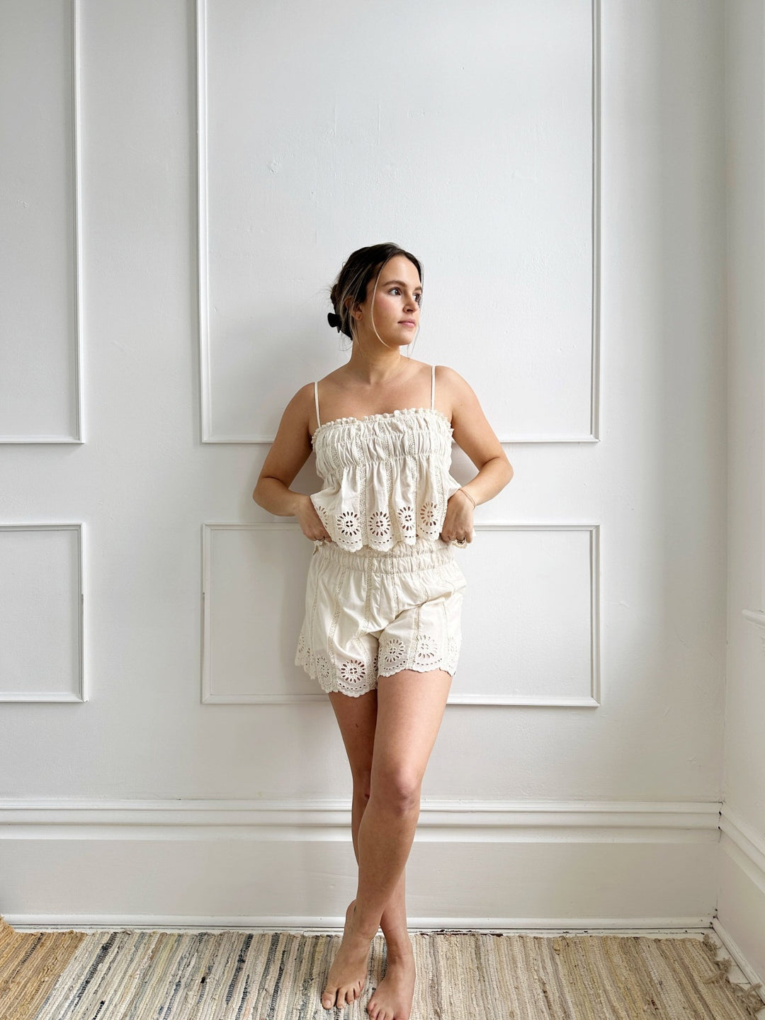 Lace Detail High Waisted Shorts - Spring Sweet