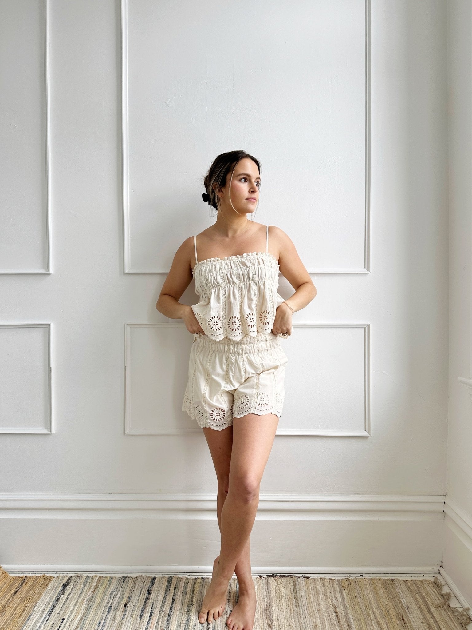 Lace Detail High Waisted Shorts - Spring Sweet