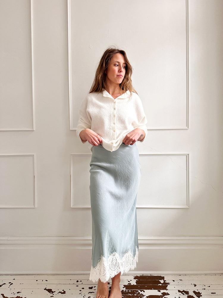 Lace Hem Satin Midi Skirt - Spring Sweet