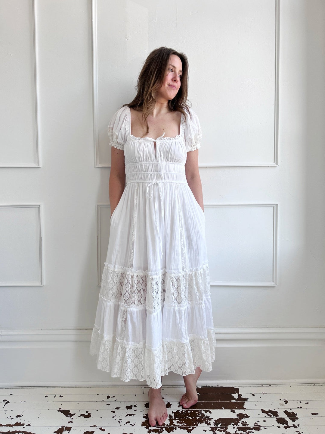 Lace Inset Midi Dress - Spring Sweet