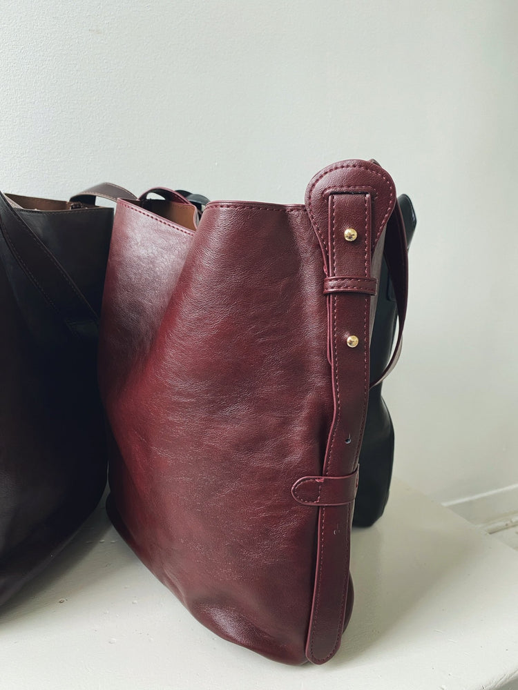 Leather Tote Bag w/ Pouch - Spring Sweet