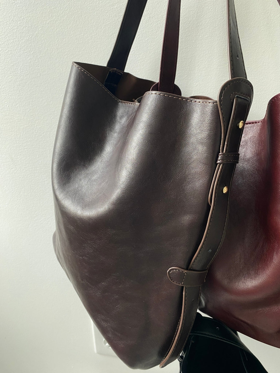 Leather Tote Bag w/ Pouch - Spring Sweet