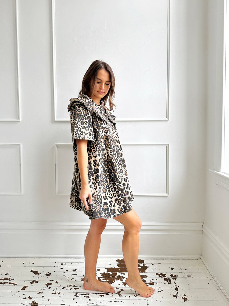 Leopard Printed Collared Mini Dress - Spring Sweet