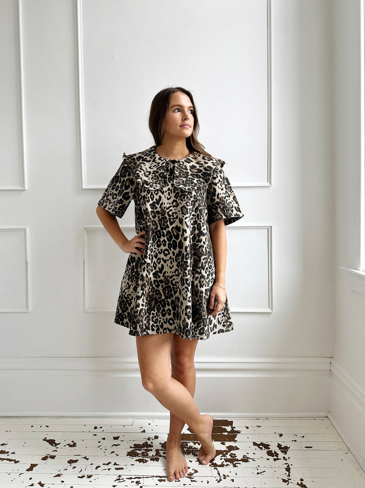 Leopard Printed Collared Mini Dress - Spring Sweet