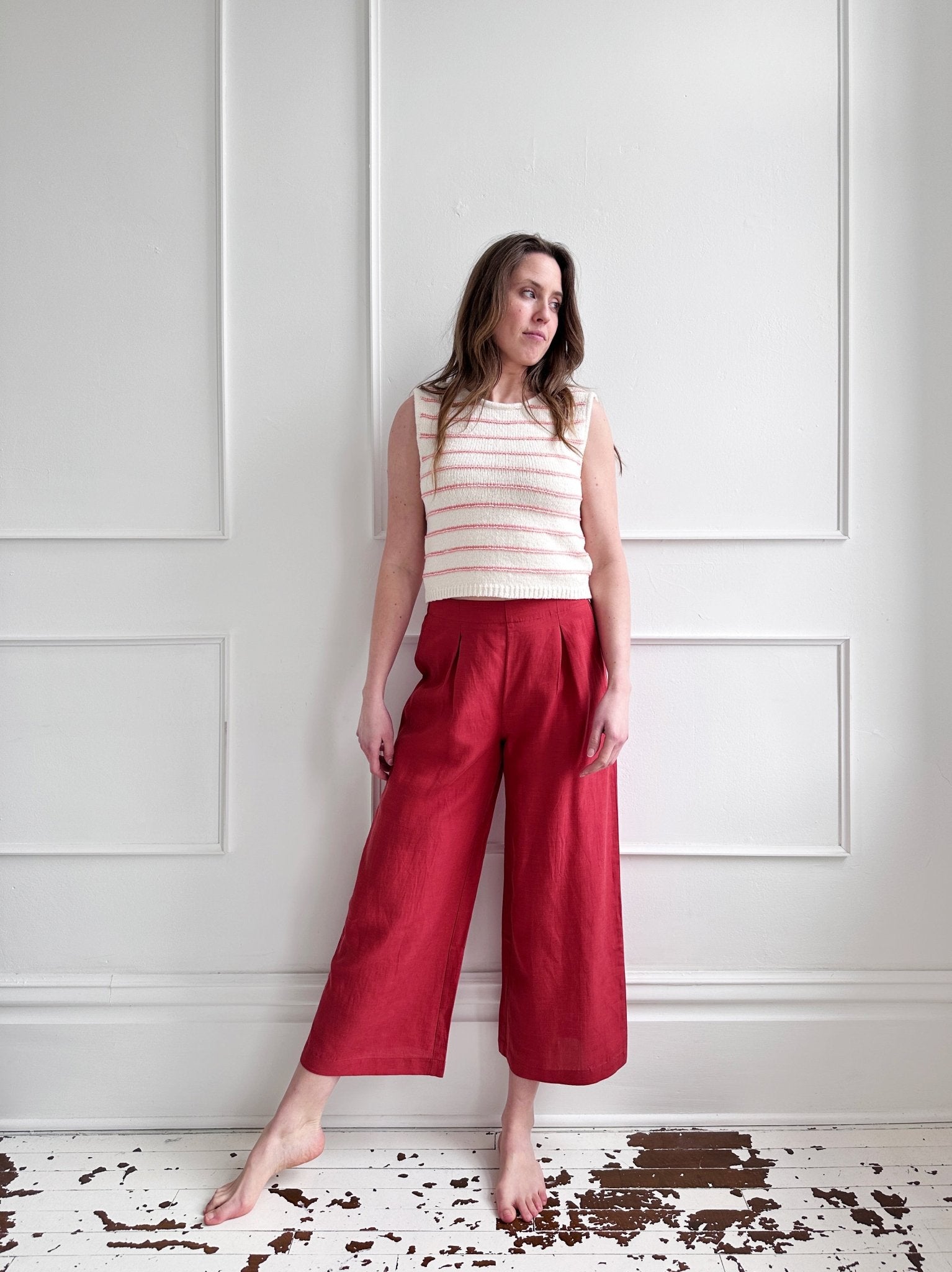 Linen Blend Cropped Pleated Pant - Spring Sweet