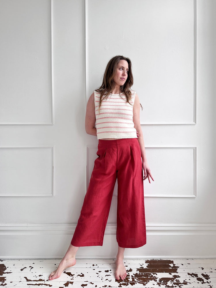Linen Blend Cropped Pleated Pant - Spring Sweet