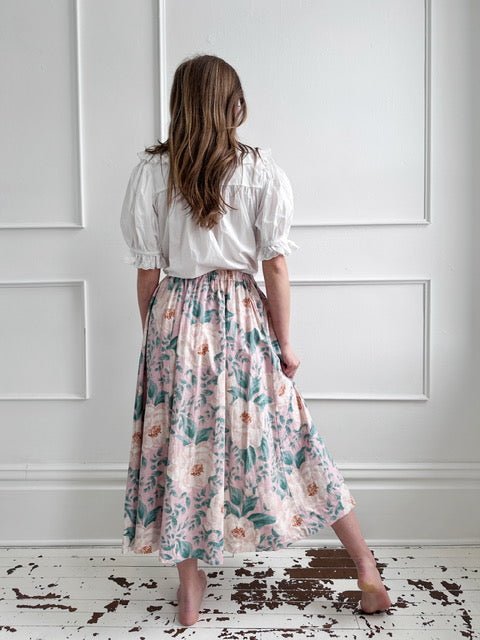 Linen Blend Floral Midi Skirt - Spring Sweet