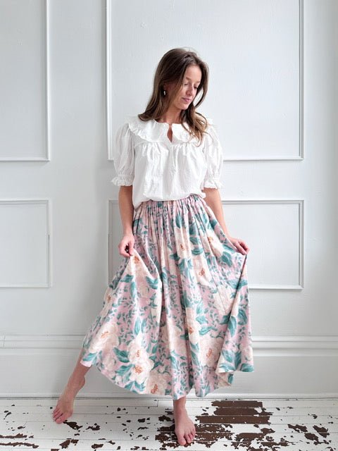Linen Blend Floral Midi Skirt - Spring Sweet