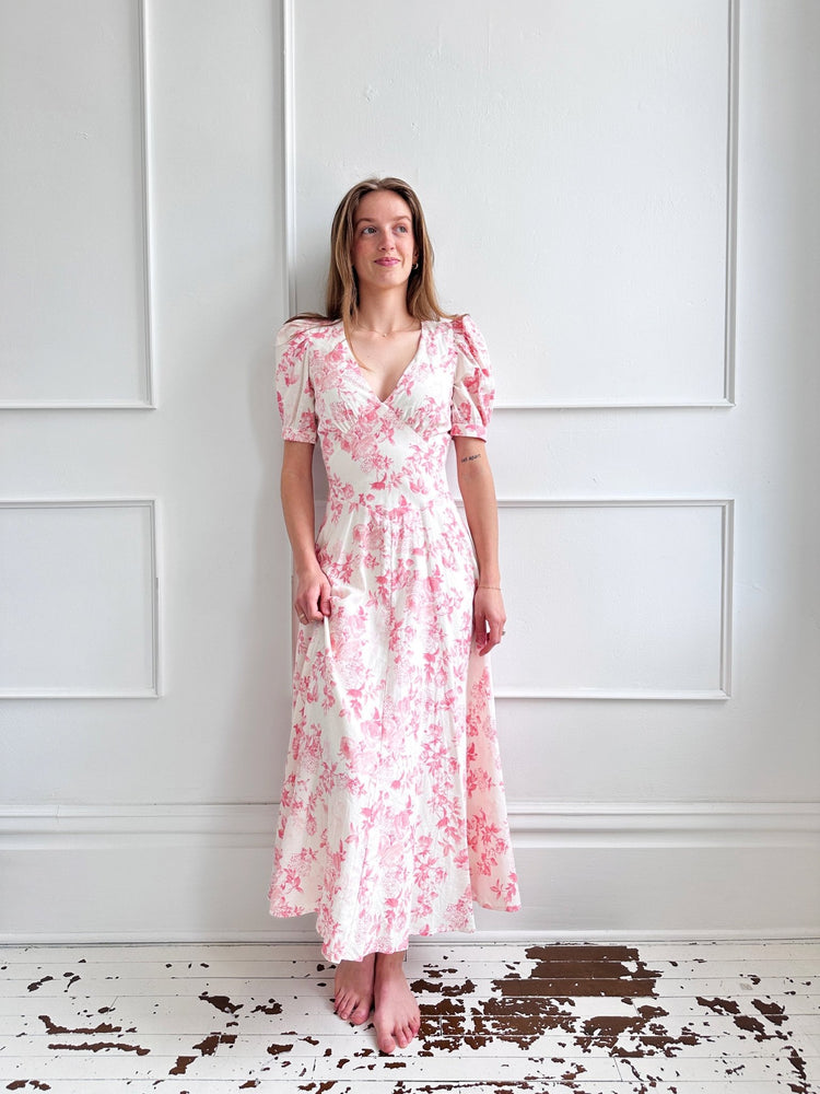 Linen Blend Midi w/ Puff Sleeves - Spring Sweet