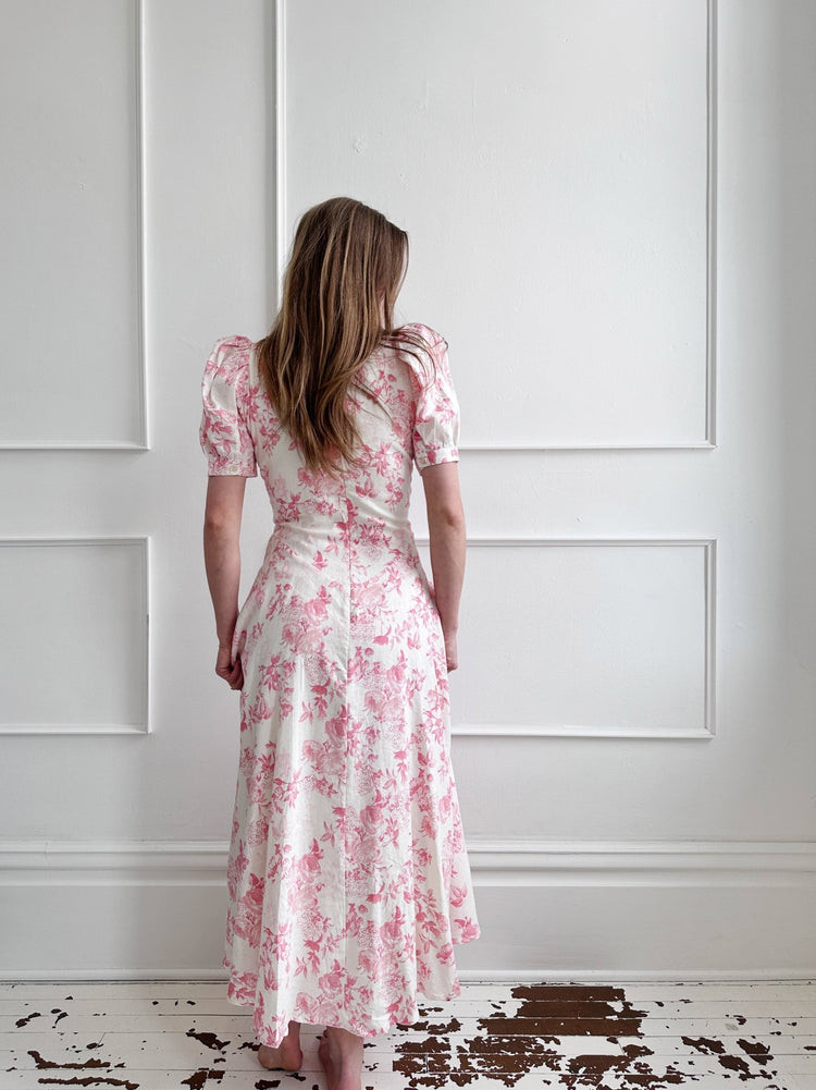 Linen Blend Midi w/ Puff Sleeves - Spring Sweet