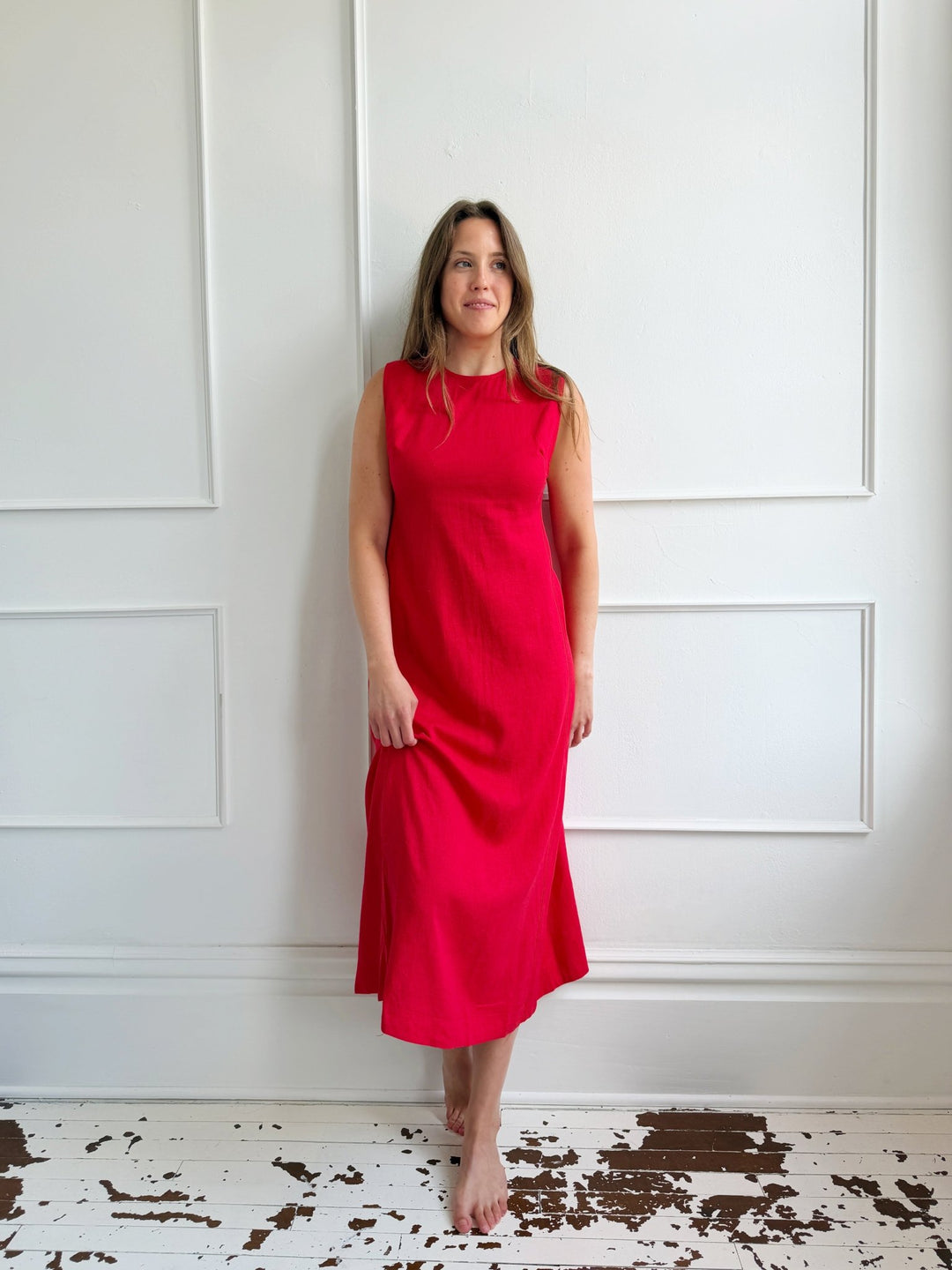 Linen High Neck Midi Dress - Spring Sweet
