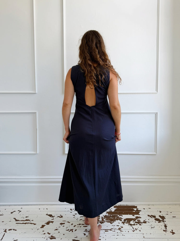 Linen High Neck Midi Dress - Spring Sweet