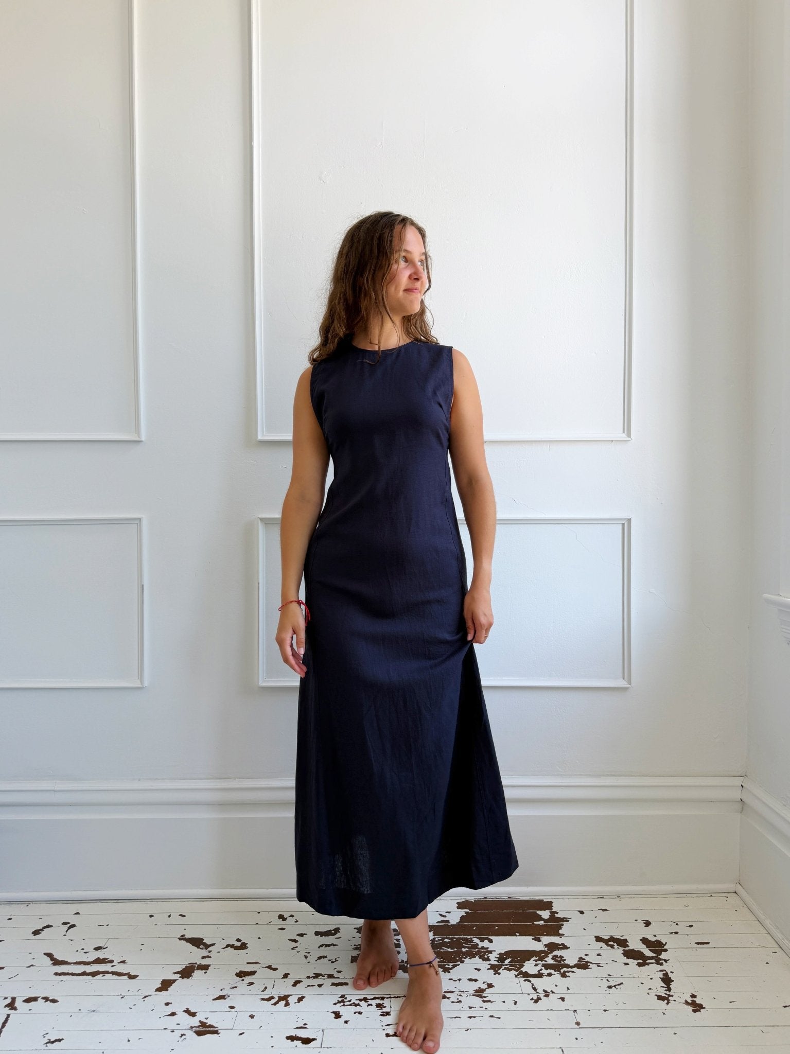 Linen High Neck Midi Dress - Spring Sweet