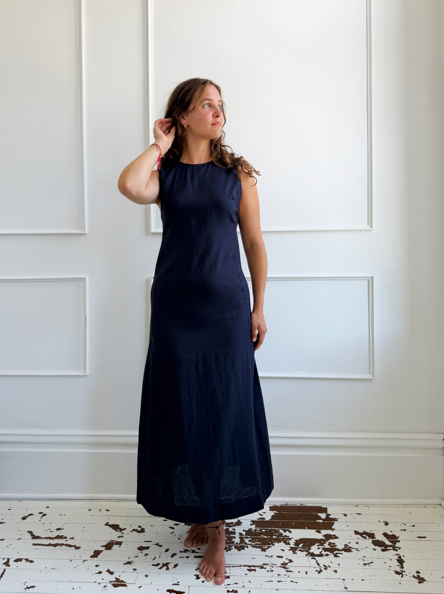 Linen High Neck Midi Dress - Spring Sweet