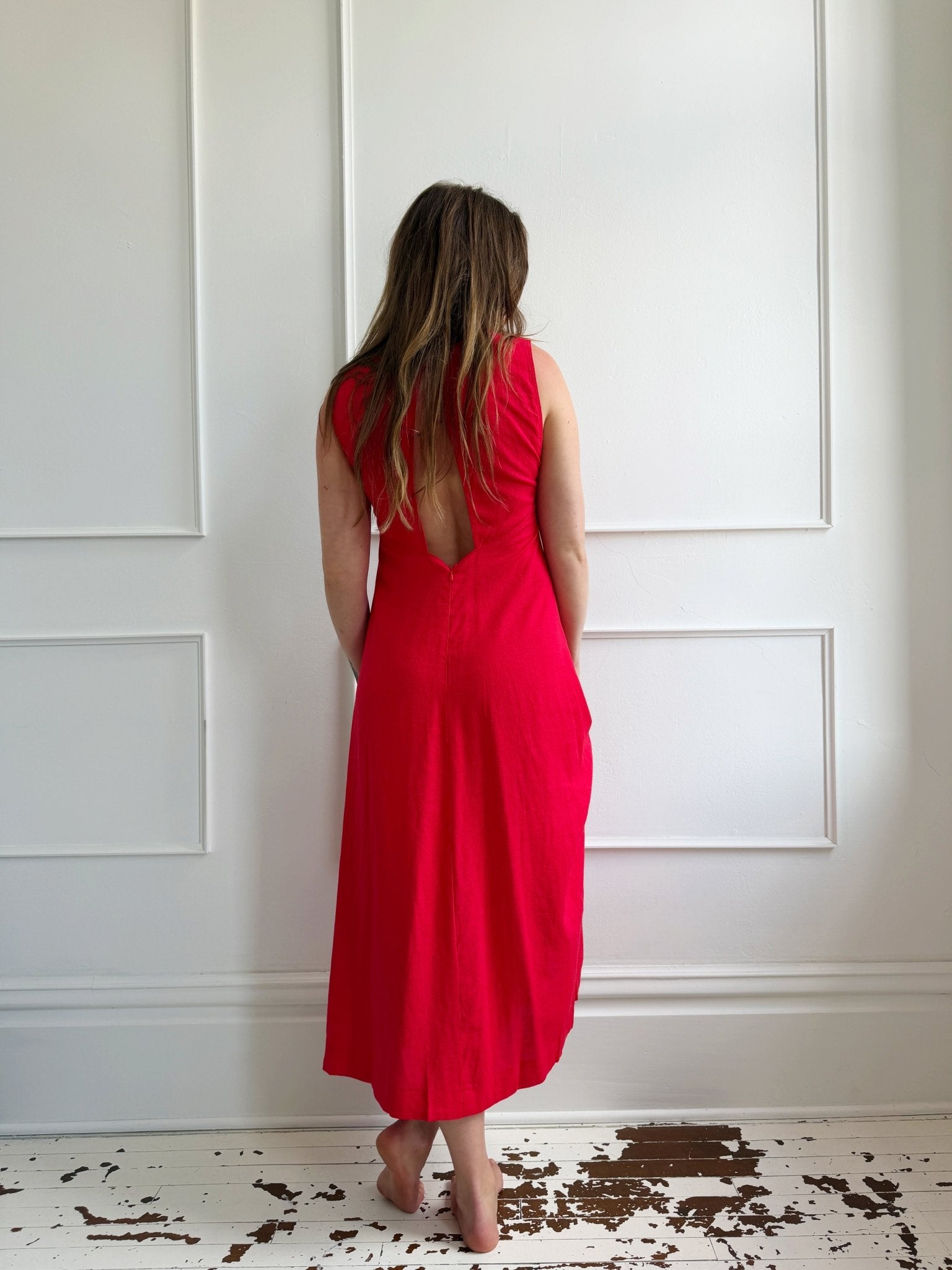 Linen High Neck Midi Dress – Spring Sweet